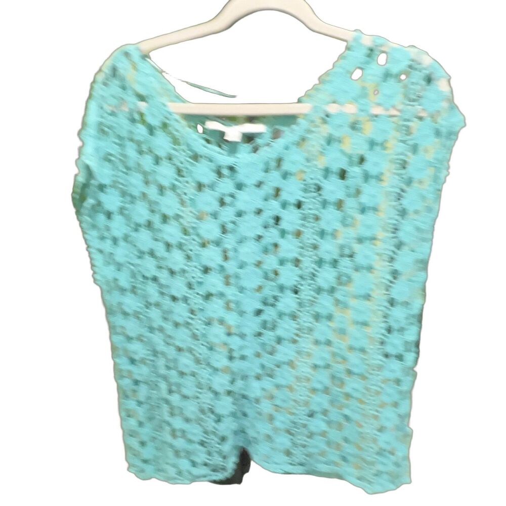 LC Lauren Conrad Women's Blue Crochet Top Sleeveless 100% Cotton Size M
